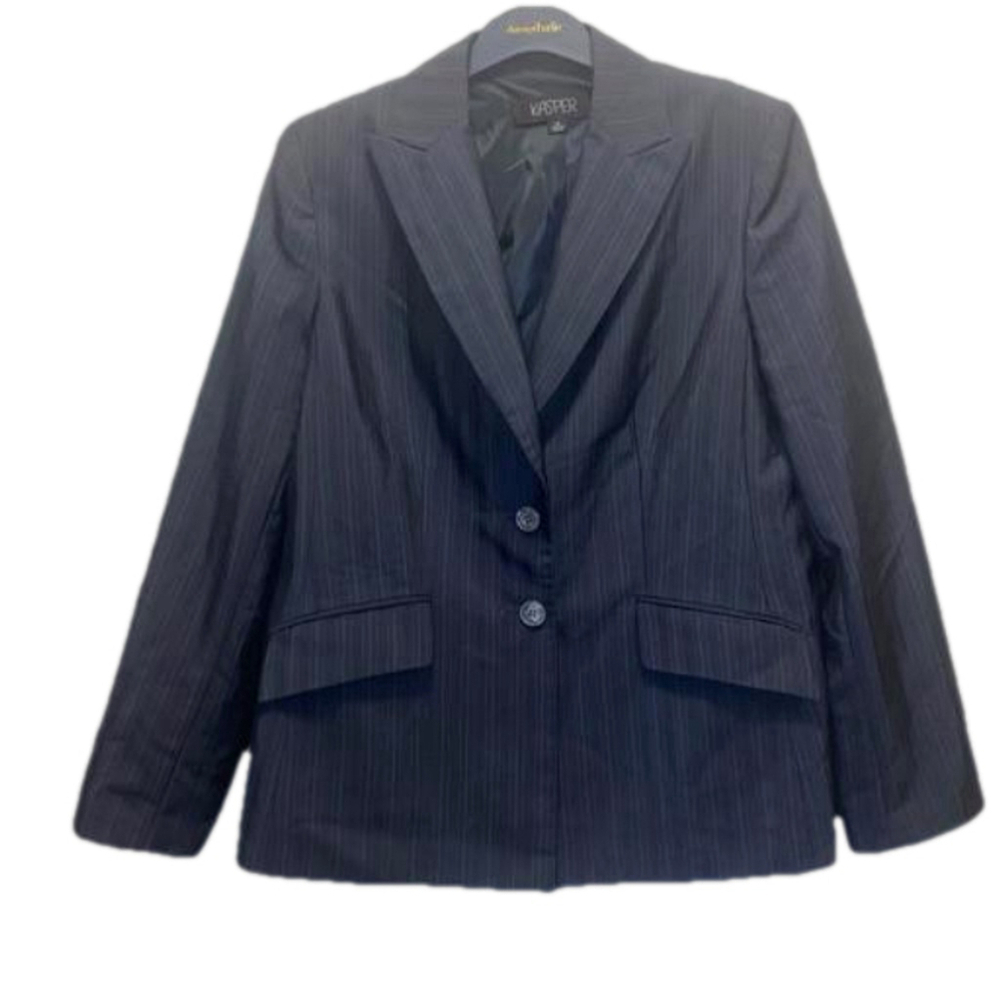 Women's Kasper Structured Blazer, Size 12, Navy Black and White PinStriped
